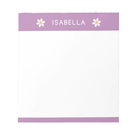 Personalisierter moderner girly Gänseblümchen-Name Notizblock (Vorderseite)