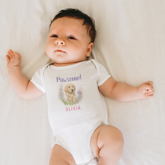 Personalisierter, moderner Golden Retriever Welpe Baby Strampler
