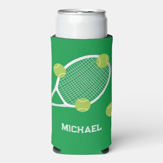 Personalisierter, moderner Green Tennis Racket Bal Selters Dosenkühler (Seltzer Vorderseite)