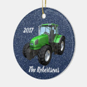 Personalisierter moderner Green Traktor auf Blue Keramikornament (Links)