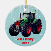 Personalisierter moderner Green Traktor "Christmas Keramikornament (Vorne)