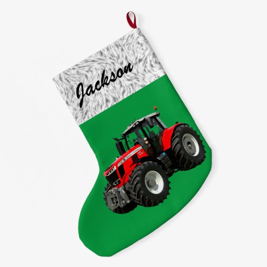 Personalisierter moderner Green Traktor Großer Weihnachtsstrumpf (Rückseite (Hängend))