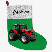Personalisierter moderner Green Traktor Großer Weihnachtsstrumpf (Vorderseite)