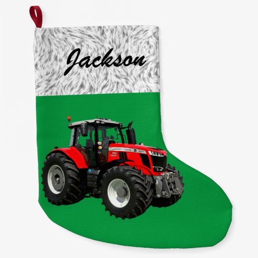 Personalisierter moderner Green Traktor Großer Weihnachtsstrumpf (Vorderseite)