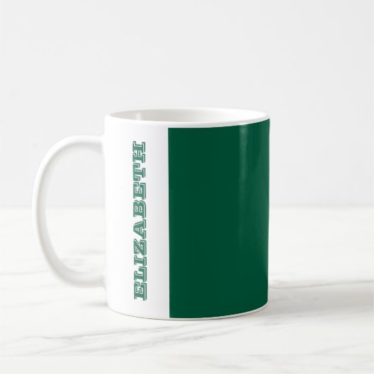 Personalisierter, moderner grüner Blockname Kaffeetasse (Links)