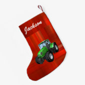 Personalisierter moderner Grüner Traktor für Rot Kleiner Weihnachtsstrumpf (Rückseite (Hängend))