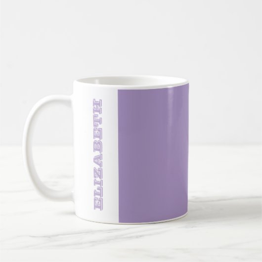Personalisierter moderner Lila Blockname Kaffeetasse (Links)