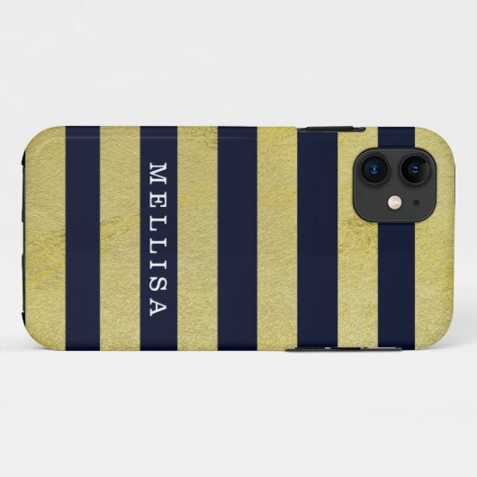 Personalisierter moderner Marinegoldstreifen Case-Mate iPhone Hülle (Rückseite (Horizontal))