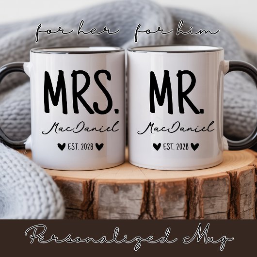 Personalisierter moderner Mr. und Mrs.-Tasse Gesch Kaffeetasse