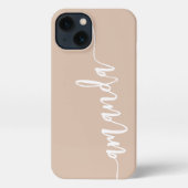 Personalisierter moderner Name Beige iPhone Hülle (Rückseite)