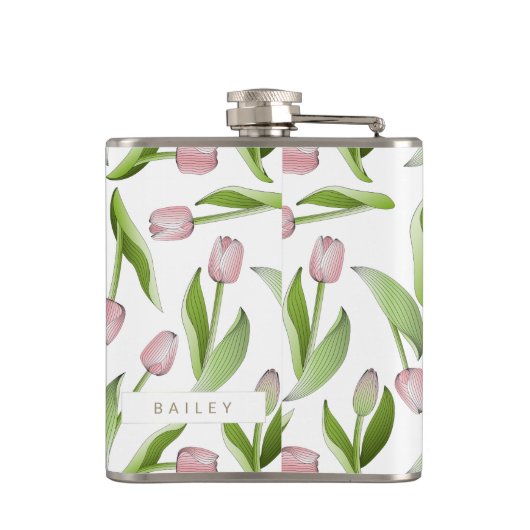 Personalisierter, moderner rosa Tulip Flachmann (Rückseite)
