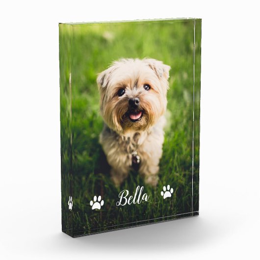 Personalisierter, moderner Script Paw Prints Dog Fotoblock (Links)