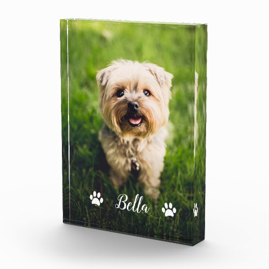 Personalisierter, moderner Script Paw Prints Dog Fotoblock (Rechts)