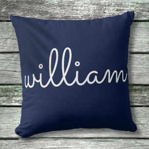 Personalisierter moderner Skriptname Navy Blue Kissen