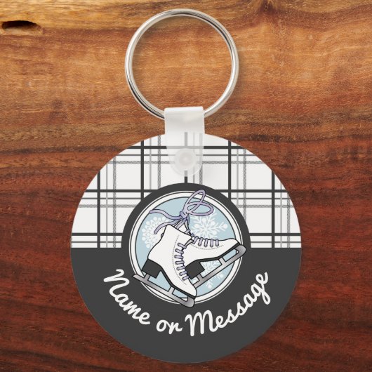 Personalisierter moderner Tartan Ice Skate Schlüsselanhänger (Vorderseite)