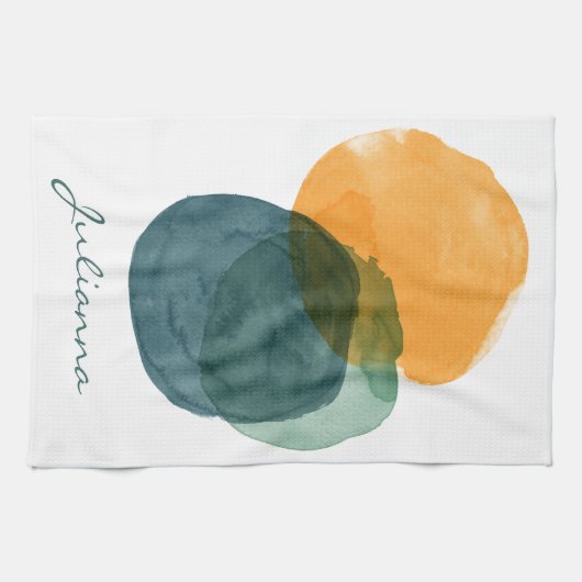 Personalisierter moderner Wasserfarbkreis Abstrakt Geschirrtuch (Horizontal)