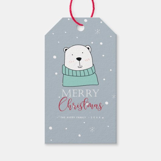 Personalisierter moderner Weihnachtsbär Geschenkanhänger (Vorderseite)