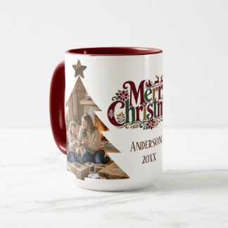 Personalisierter moderner Weihnachtsbaum 2 Familie Tasse