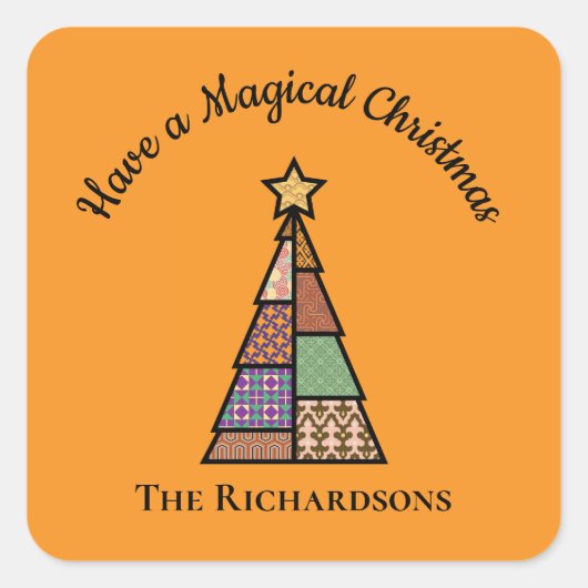 Personalisierter moderner Weihnachtsbaum Mitte des Quadratischer Aufkleber (Vorderseite)