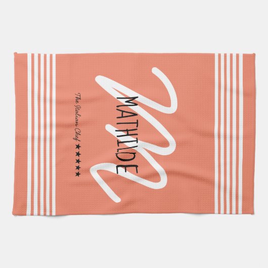 Personalisierter, moderner weißer, eleganter Monog Geschirrtuch (Horizontal)