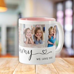 Personalisierter Mommy We Love You 4-Foto-Tasse Zweifarbige Tasse