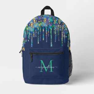 Personalisierter Monogram Blue Agate Glitzer Bedruckter Rucksack