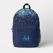 Personalisierter Monogram Blue Agate Glitzer Bedruckter Rucksack (Vorderseite)