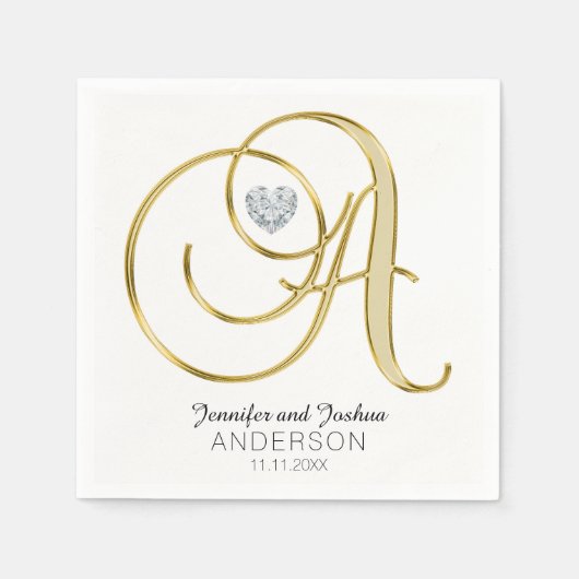 Personalisierter Monogram Letter 'A Gold White Wed Serviette (Vorderseite)