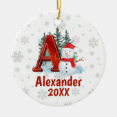 Personalisierter Monogram Letter A Snowman Weihnac Keramik Ornament (Vorne)