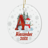 Personalisierter Monogram Letter A Snowman Weihnac Keramik Ornament (Links)