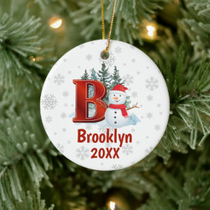 Personalisierter Monogram Letter B Snowman Keramik Ornament