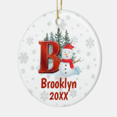 Personalisierter Monogram Letter B Snowman Keramik Ornament (Links)