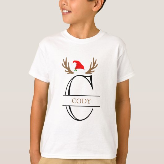 Personalisierter Monogram Letter C Antler Weihnach T-Shirt (Vorderseite)
