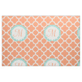 Personalisierter Monogram Letter Corner Peach Aqua Stoff (Fat Quarter (45,7 x 55,9 cm))