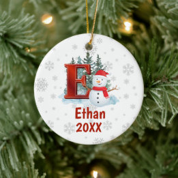 Personalisierter Monogram Letter E Snowman Weihnac Keramik Ornament