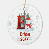 Personalisierter Monogram Letter E Snowman Weihnac Keramik Ornament (Links)