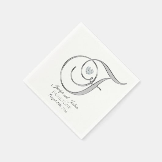 Personalisierter Monogram Letter F Silver Wedding Serviette (Ecke)
