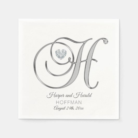 Personalisierter Monogram Letter H Silver Wedding Serviette (Vorderseite)