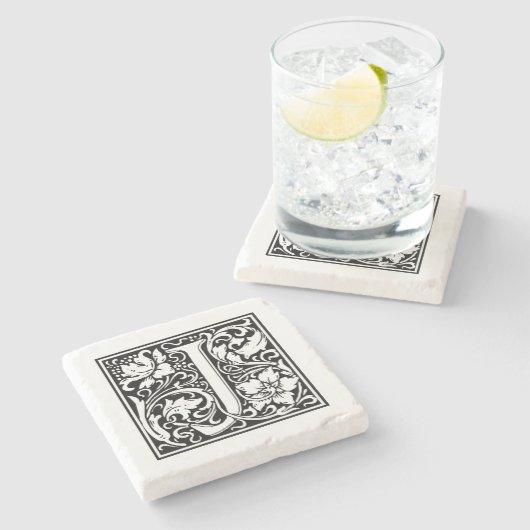 Personalisierter Monogram Letter J Wedday Steinuntersetzer (Seitenansicht)