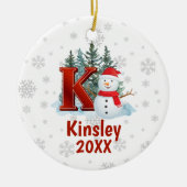 Personalisierter Monogram Letter K Snowman Weihnac Keramik Ornament (Vorne)