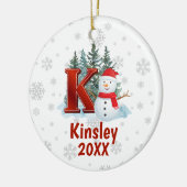 Personalisierter Monogram Letter K Snowman Weihnac Keramik Ornament (Links)