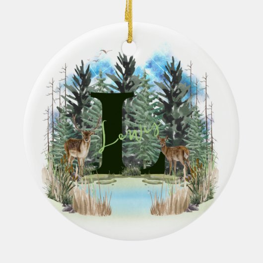 Personalisierter Monogram Letter L Keramik Ornament (Hinten)