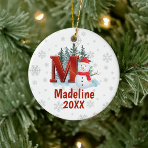 Personalisierter Monogram Letter M Snowman Weihnac Keramik Ornament