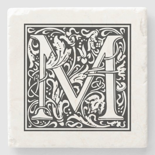 Personalisierter Monogram Letter M Wedday Steinuntersetzer (Vorderseite)