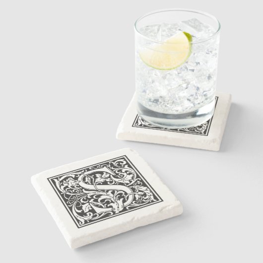 Personalisierter Monogram Letter S Wedday Steinuntersetzer (Seitenansicht)