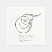 Personalisierter Monogram Letter T Silver Wedding Serviette (Vorderseite)