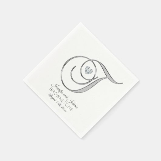 Personalisierter Monogram Letter T Silver Wedding Serviette (Ecke)
