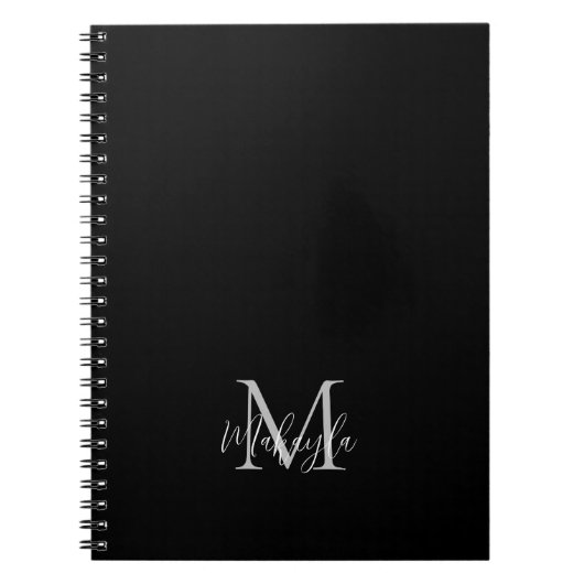Personalisierter Monogram Name Black Notebook Notizblock (Vorderseite)