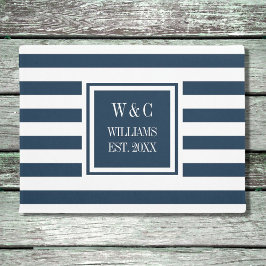 Personalisierter Monogram Navy Blue White Strip Fußmatte