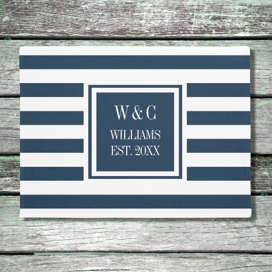 Personalisierter Monogram Navy Blue White Strip Fußmatte